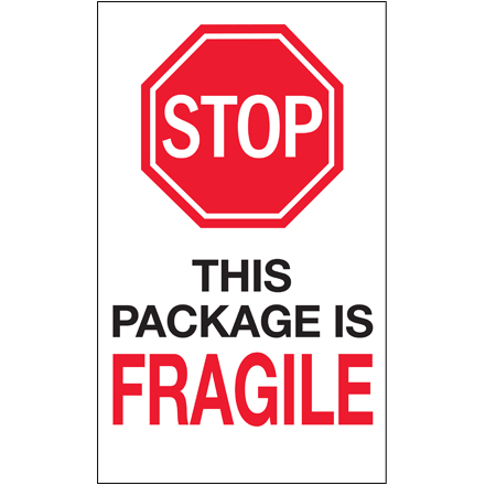 6 x 10"  - "Stop - This Package is Fragile" Labels